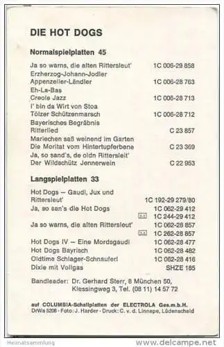 Die Hot Dogs - Münchener Dixieland-Jazzband&nbsp;- Autogramme - Columbia-Schallplatten