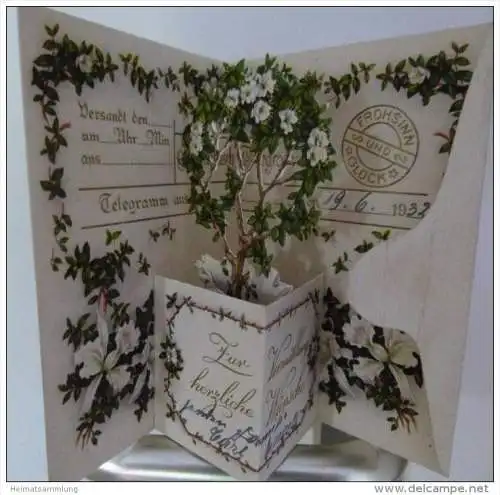 Glückwunsch - filigrane Hochzeitskarte gel. 1932 nach Remscheid