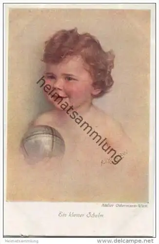 Ein kleiner Schelm - Kind mit Ball - Atelier F. J. Ostermann Wien - Verlag B. K. W. Nr. 405-4