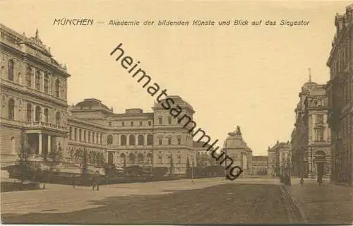 München - Akademie der bildenden Künste und Blick auf das Siegestor - Verlag Ottmar Zieher München 1922