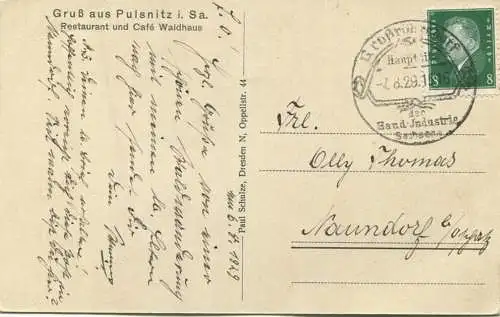 Pulsnitz - Gasthaus Waldhaus - Verlag Paul Schulze Dresden gel. 1929