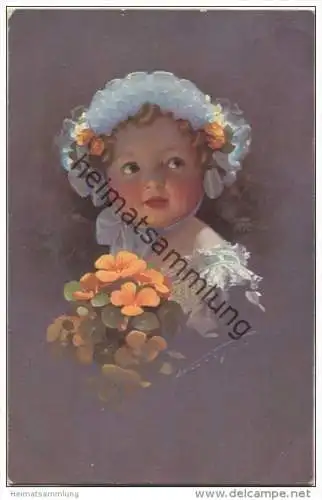 Kleines Mädchen mit Mütze und Blumen - Ludwig Knoefel - Verlag Novitas GmbH Berlin Nr. 10664 gel. 1913