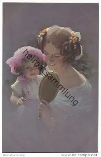 Junge Frau mit kleinem Mädchen - Spiegel - Ludwig Knoefel - Verlag Novitas GmbH Berlin Nr. 20888