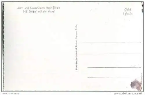 Berlin - MS Stolpe - Stern- und Kreisschifffahrt Steglitz - Foto-AK