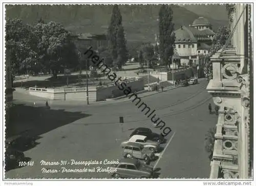 Meran - Promenade - Kurhaus - Auto - Foto-AK