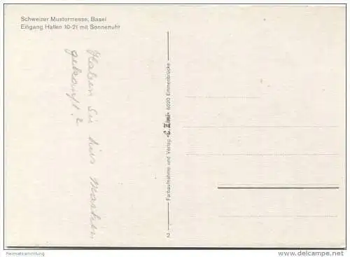 Basel - Schweizer Mustermesse - Eingang Hallen 10-21 mit Sonnenuhr - AK Grossformat - Verlag E. Zimi Emmenbrücke