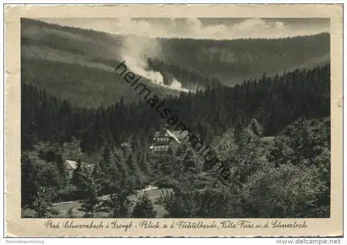 Bad Schwarzbach im Isergebirge - Blick auf die Fichtelbaude - Villa Fuss und das Scheeloch - AK Grossformat - Verlag Osw