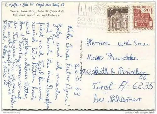 Berlin - MS Ernst Reuter vor Insel Lindwerder - Foto-AK Grossformat - Verlag S. Schatz Berlin gel. 1969