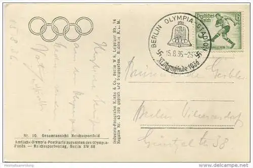 Berlin - Gesamtansicht vom Reichssportfeld - Fliegeraufnahme - Foto-AK - Amtliche Olympia-Postkarte Nr. 10 - Verlag Klin