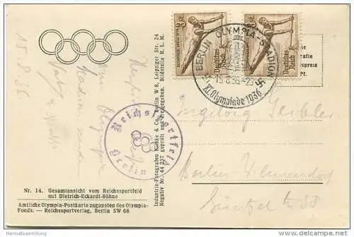 Berlin - Gesamtansicht vom Reichssportfeld mit Dietrich-Eckhardt-Bühne - Amtliche Olympia-Postkarte Nr. 14 - Verlag Klin