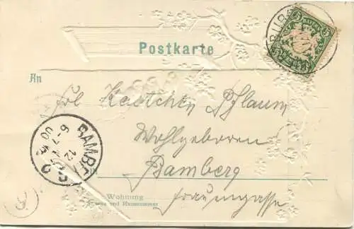 Meisen - Blumen - Noten "Du Du liegst mir im Herzen..." - filigraner Prägedruck gel. 1900