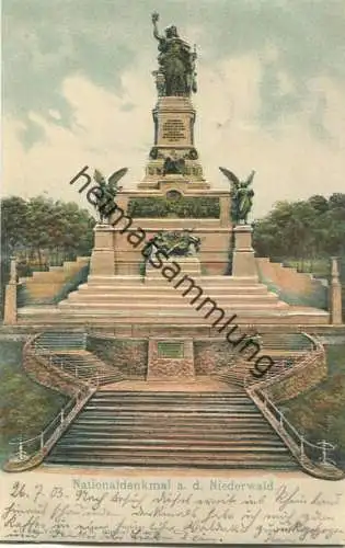 Nationaldenkmal a. d. Niederwald - Reliefkarte - Verlag J. R. Hilsdorf Bingen gel. 1903