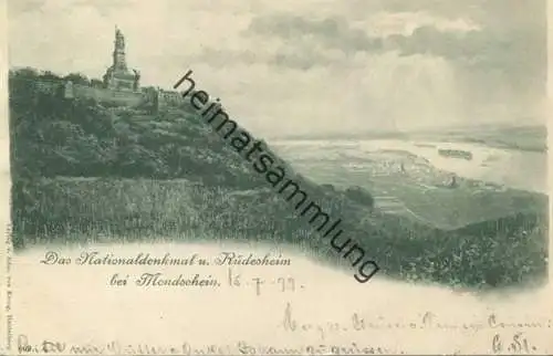 Rüdesheim - Das Nationaldenkmal bei Mondschein - Verlag Edm. von König Heidelberg gel. 1899