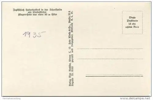 Jagdschloß Hubertusstock in der Schorfheide am Werbellinsee - Fliegeraufnahme 80m Höhe - Foto-AK 30er Jahre - Verlag Max