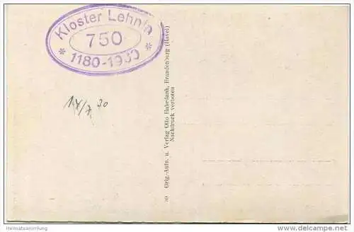 Kloster Lehnin im 12. Jahrhundert - Verlag O. Habedank Brandenburg Havel 1930 - rückseitig 750 Jahre Stempel