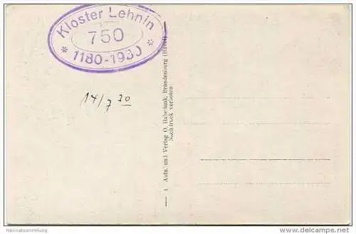 Kloster Lehnin - St. Marien-Klosterkirche - Verlag O. Habedank Brandenburg Havel 1930 - rückseitig 750 Jahre Stempel
