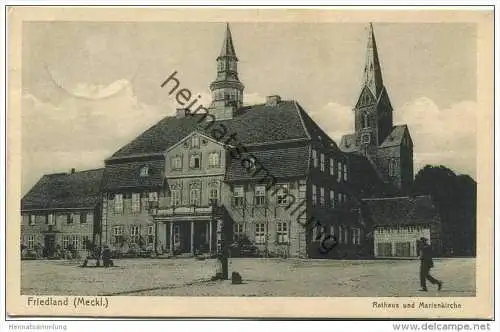 Friedland (Meckl.) Mecklenburg - Rathaus und Marienkirche - Verlag A. Christann Friedland gel. 1934