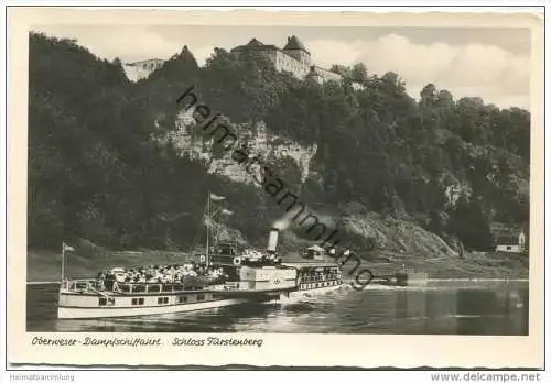 Oberweser Dampfschiffahrt - Schloss Fürstenberg - Fahrgastschiff Kaiser Wilhelm - Foto-AK - Verlag Carl Thoericht Hann.