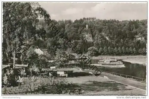 Karlshafen - Blick von der Kurpromenade zum Hugenottenturm - Foto-AK - Verlag Arthur Meinhardt Karlshafen gel. 1956