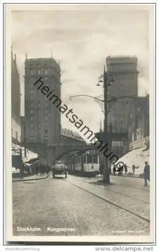 Stockholm - Kungstornen - Strassenbahn - Foto-AK 20er Jahre