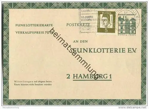 Bund - Funklotteriekarte 15 Pfg. Berlin-Tegel mit Zusatz - gelaufen 1966