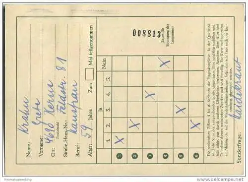 Bund - Funklotteriekarte 15 Pfg. Berlin-Tegel mit Zusatz - gelaufen 1966