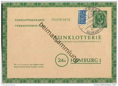 Bund - Funklotteriekarte 10 Pfg. Posthorn - mit E.V.  - gelaufen 1954