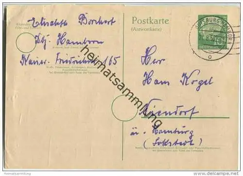 Bund - Postkarte 10 Pfg Heuss grosser Kopf - Antwortkarte gelaufen 1956