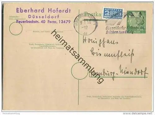Bund - Postkarte 10 Pfg Heuss grosser Kopf - Luftpost 1955