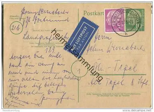 Bund - Postkarte 10 Pfg Heuss grosser Kopf - Luftpost 1955