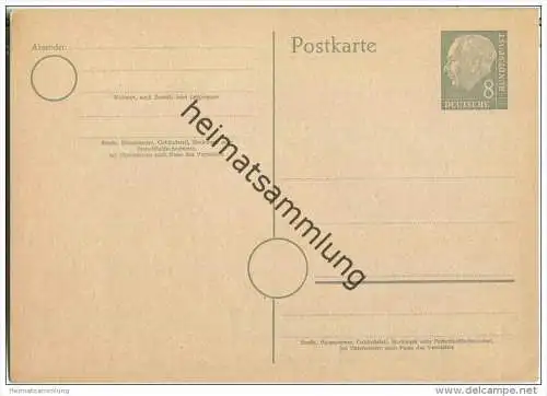 Bund - Postkarte 8 Pfg Heuss nach links in grau