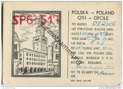 QSL - QTH - Funkkarte - SP6-517 - Polska - Opole - 1956