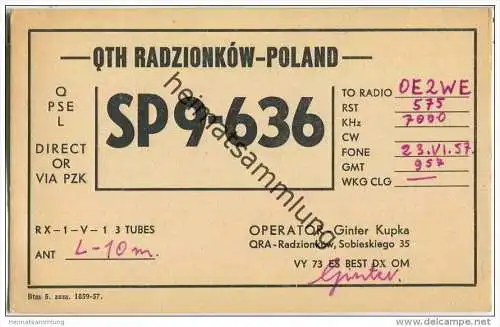QSL - QTH - Funkkarte - SP9-636 - Polska - Radzionkow - 1957