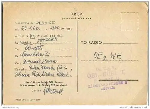 QSL - QTH - Funkkarte - SP3GZ - Polska - Wolsztyn - 1957