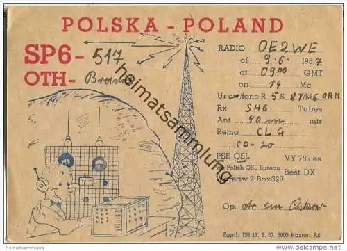 QSL - QTH - Funkkarte - SP6-517 - Polska - Branice - 1957