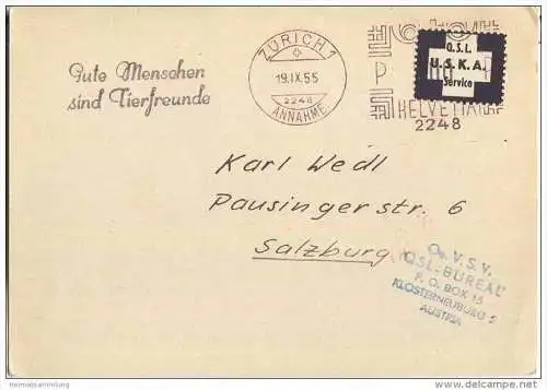 QSL - QTH - Funkkarte - HB9ED - Schweiz - Zürich - 1955 - Freistempel