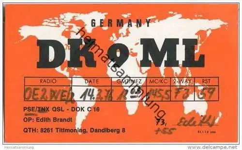 QSL - QTH - Funkkarte - DK9ML - Tittmoning - 1976