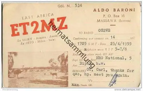 QSL - QTH - Funkkarte - ET2MZ - Eritrea - Massawa - 1955