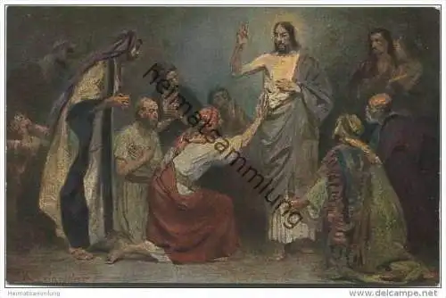 Die Heilige Schrift - Jesus zeigt sich Jüngern - Künstlerkarte R. Leinweber ca. 1910