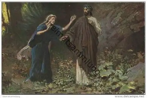 Die Heilige Schrift - Jesus offenbart sich Maria - Künstlerkarte R. Leinweber ca. 1910