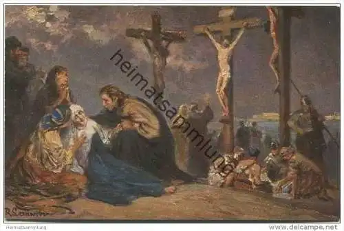 Die Heilige Schrift - Jesus am Kreuze - Künstlerkarte R. Leinweber ca. 1910