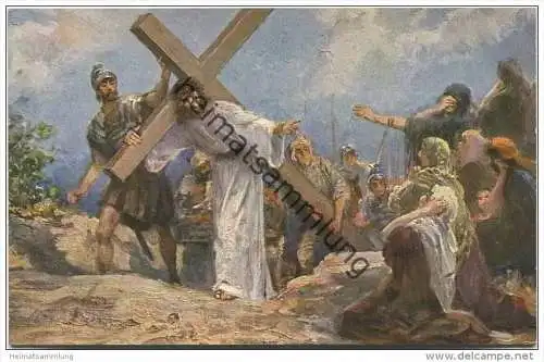 Die Heilige Schrift - Jesus tröstet das Volk - Künstlerkarte R. Leinweber ca. 1910