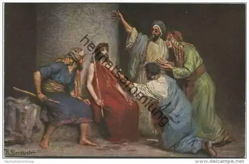 Die Heilige Schrift - Jesu Verspottung - Künstlerkarte R. Leinweber ca. 1910