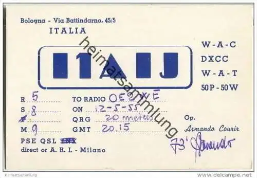 QSL - QTH - Funkkarte - I1AIJ - Italia - Bologna - 1955