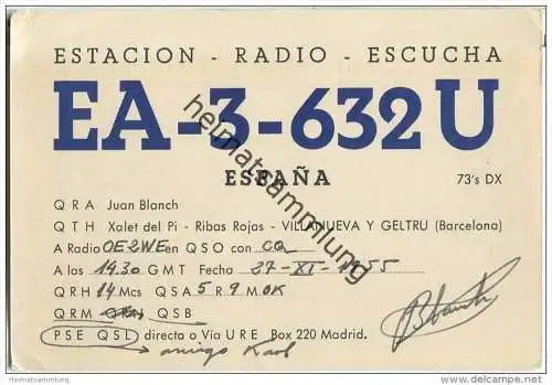 QSL - QTH - Funkkarte - EA-3-632U - Espana - Villanueva y Geltru - 1955