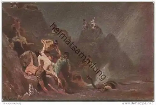 Die Heilige Schrift - Die Sintflut - Künstlerkarte R. Leinweber ca. 1910 - Verlag Hans Kohler &amp; Co. München