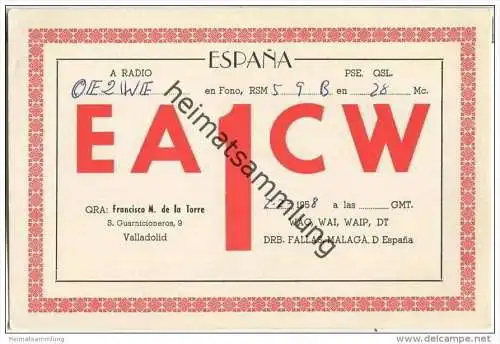QSL - QTH - Funkkarte - EA1CW - Espana - Malaga - 1958