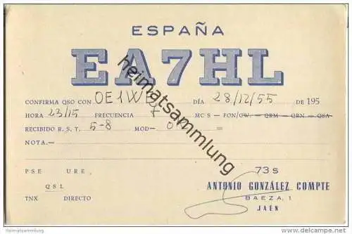 QSL - QTH - Funkkarte - EA7HL - Espana - Jaen - 1955