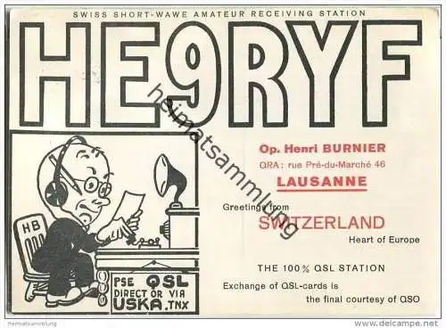 QSL - QTH - Funkkarte - HE9RYF - Switzerland - Lausanne - 1958