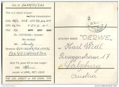 QSL - QTH - Funkkarte - HE9RYF - Switzerland - Lausanne - 1958